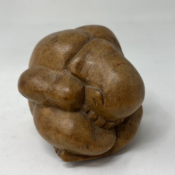 Share Hand Carved Wood 3" Weeping Buddha Sculpture Sad Yogi - Picture 1 of 7